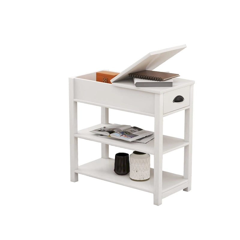 Narrow Flip Top Side Table with Drawer End Table with 2-Tiers Open Storage Shelves Sofa Table for Living Room,Bedroom