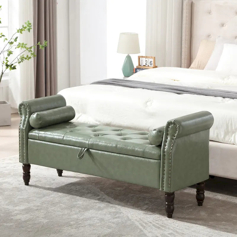 HOMYKA Storage Ottoman Bench with Rolled Arm