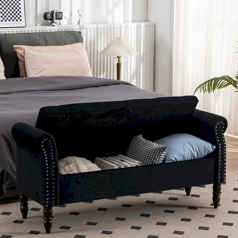 HOMYKA Storage Ottoman Bench with Rolled Arm