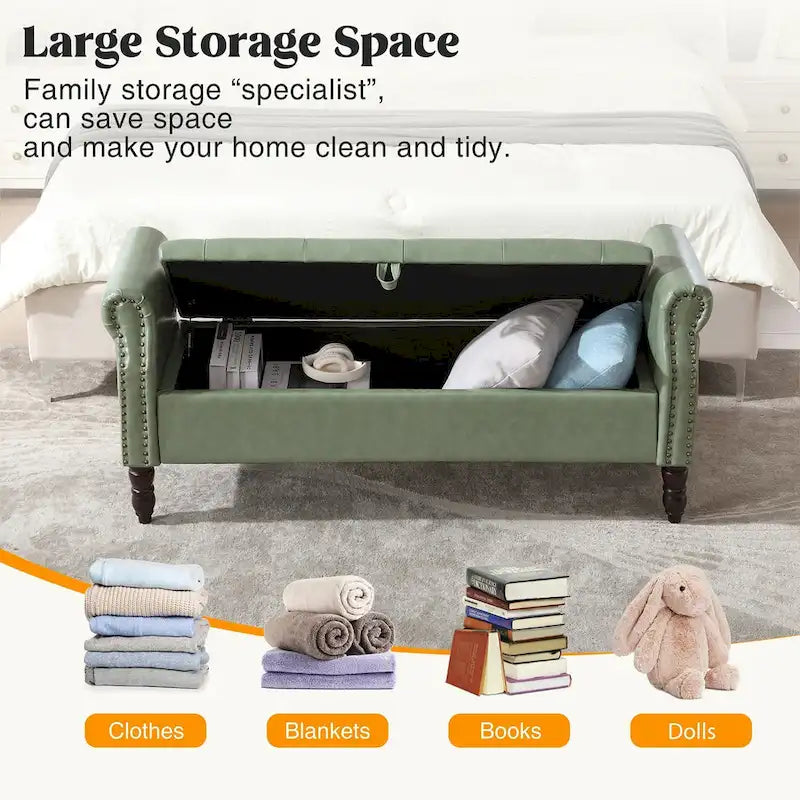 HOMYKA Storage Ottoman Bench with Rolled Arm