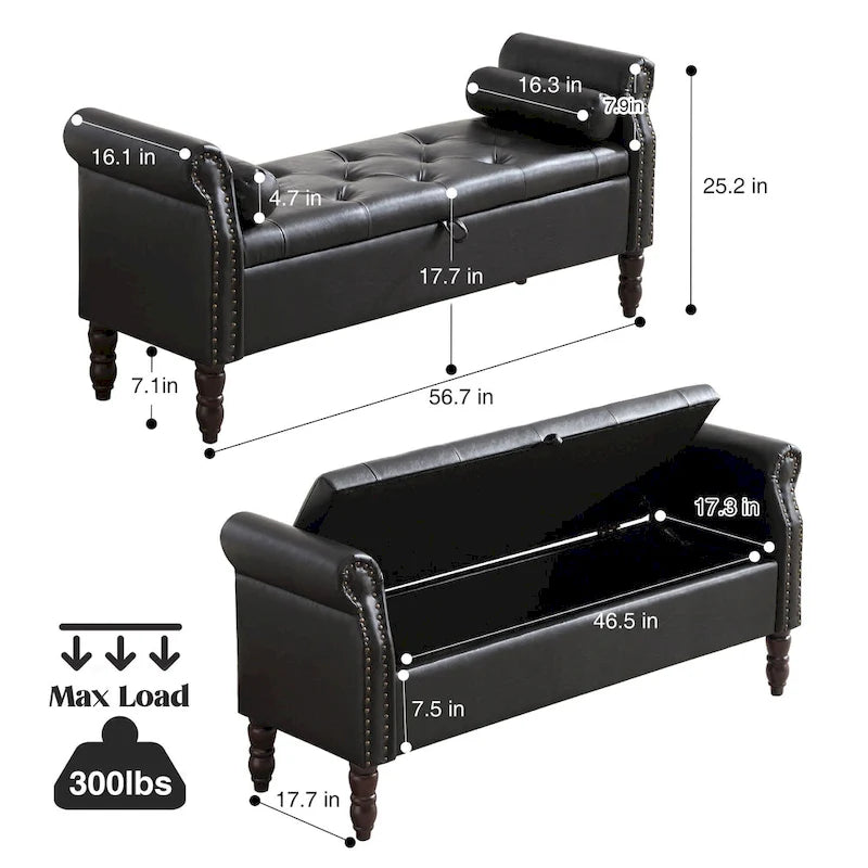 HOMYKA Storage Ottoman Bench with Rolled Arm