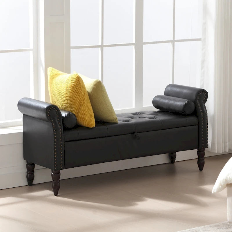 HOMYKA Storage Ottoman Bench with Rolled Arm