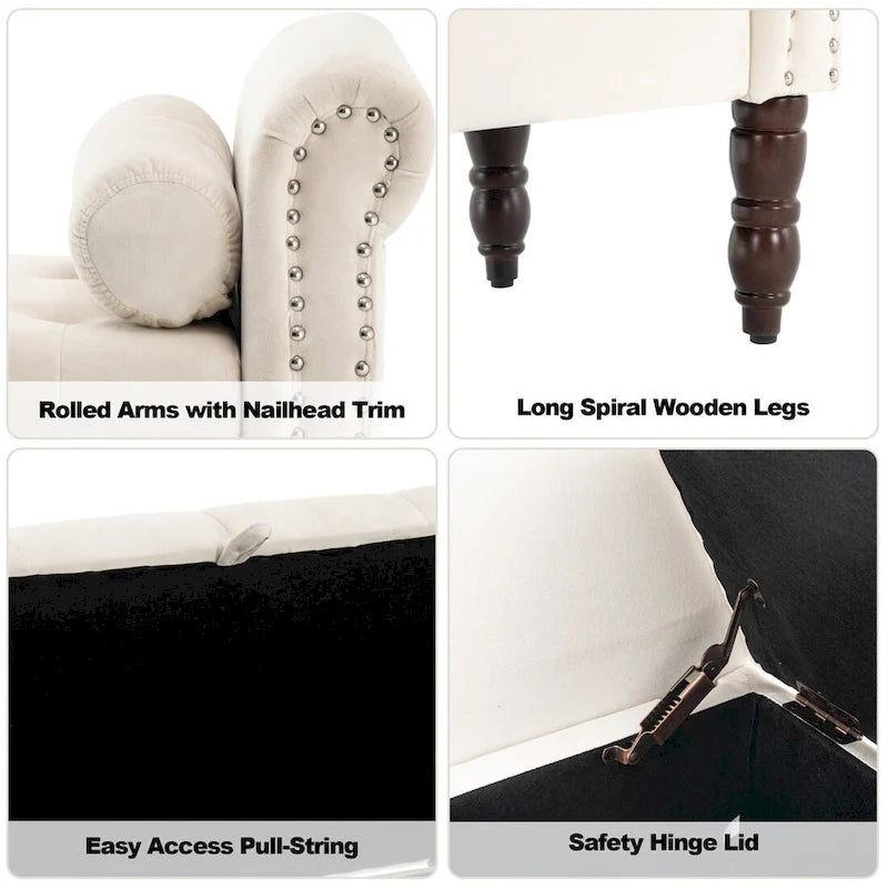 HOMYKA Storage Ottoman Bench with Rolled Arm