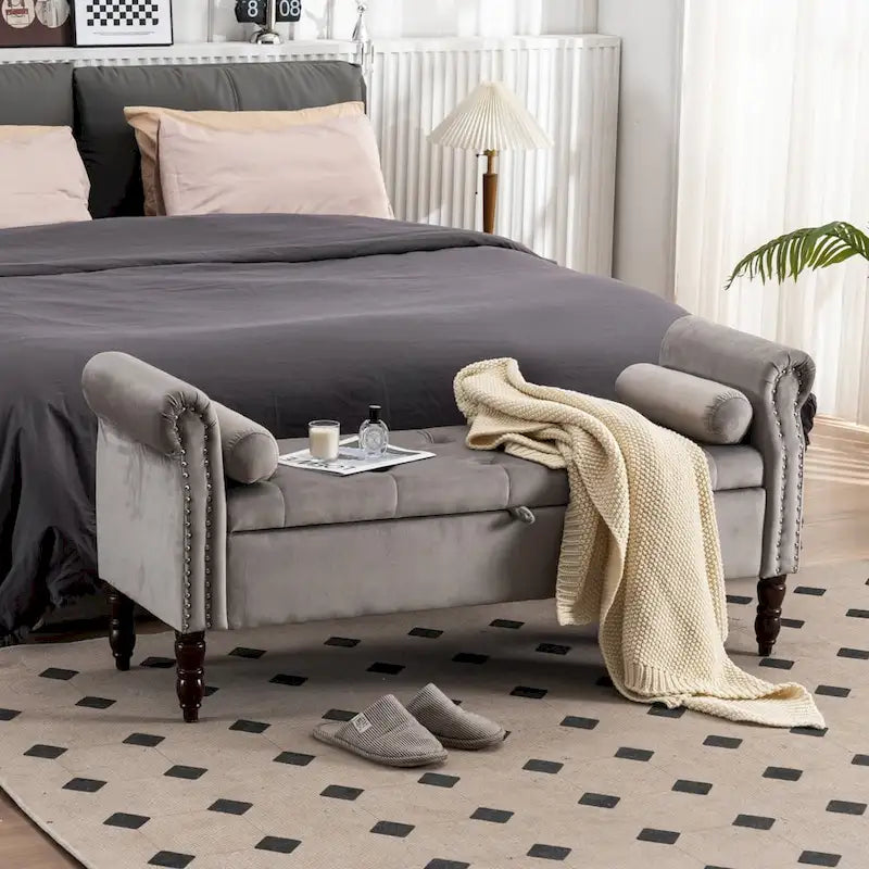 HOMYKA Storage Ottoman Bench with Rolled Arm