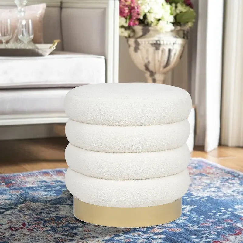 Adeco Round Velvet Ottoman Upholstered Foot Stool