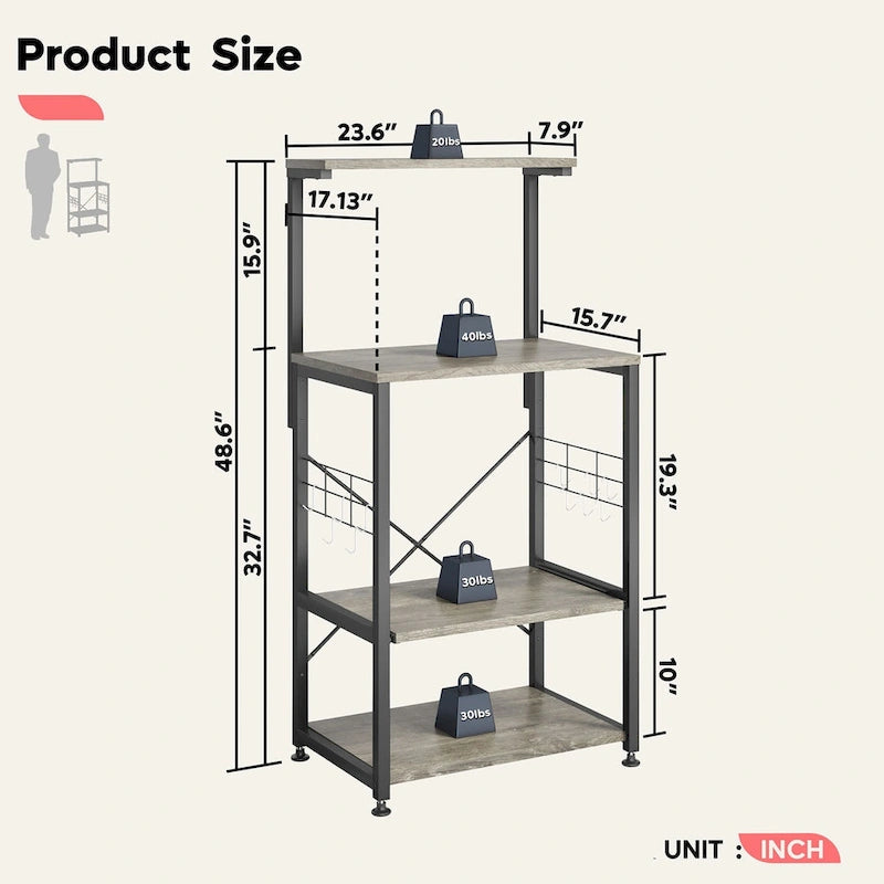 Kitchen Bakers Rack with Storage Shelves &USB Outlets, Microwave Oven Stand Kitchen Shelf Organizer