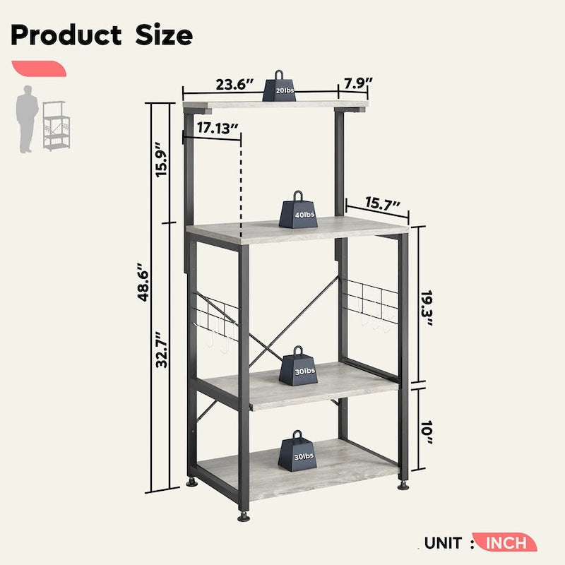 Kitchen Bakers Rack with Storage Shelves &USB Outlets, Microwave Oven Stand Kitchen Shelf Organizer