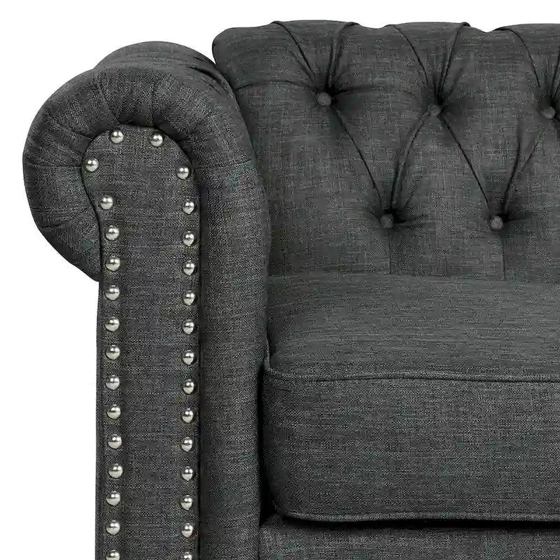 Morden Fort Button Tufted Upholstered Chesterfield Sofa Set Chair and Sofa,2 PCS for Living Room,Linen,Solid Wood Legs