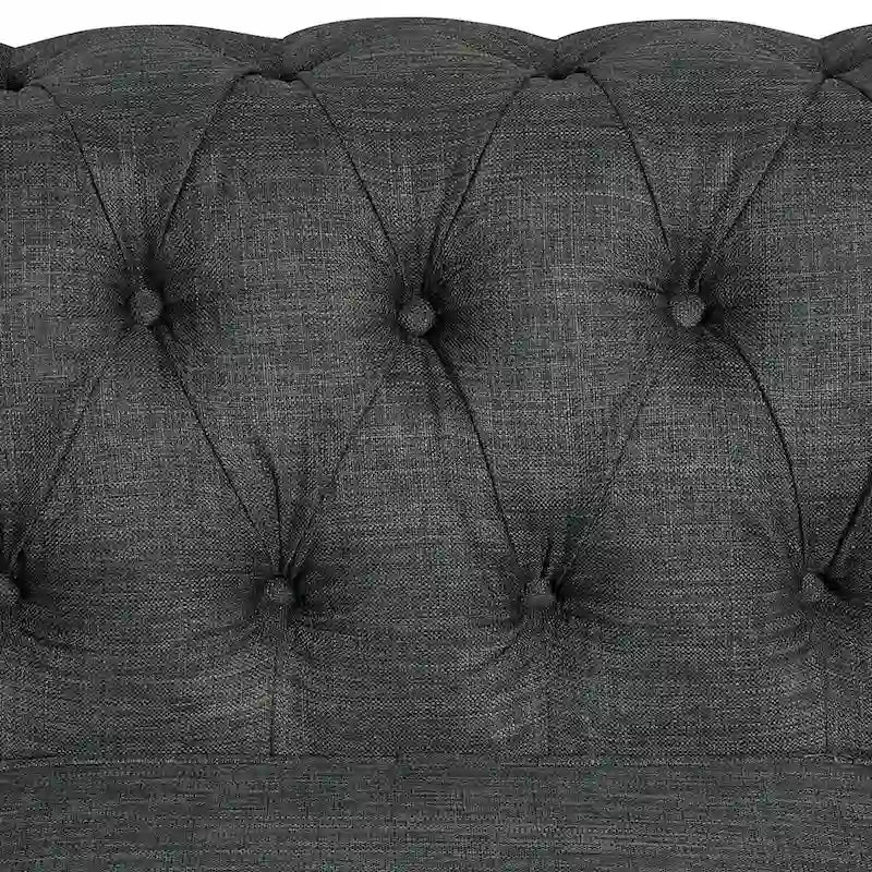 Morden Fort Button Tufted Upholstered Chesterfield Sofa Set Chair and Sofa,2 PCS for Living Room,Linen,Solid Wood Legs