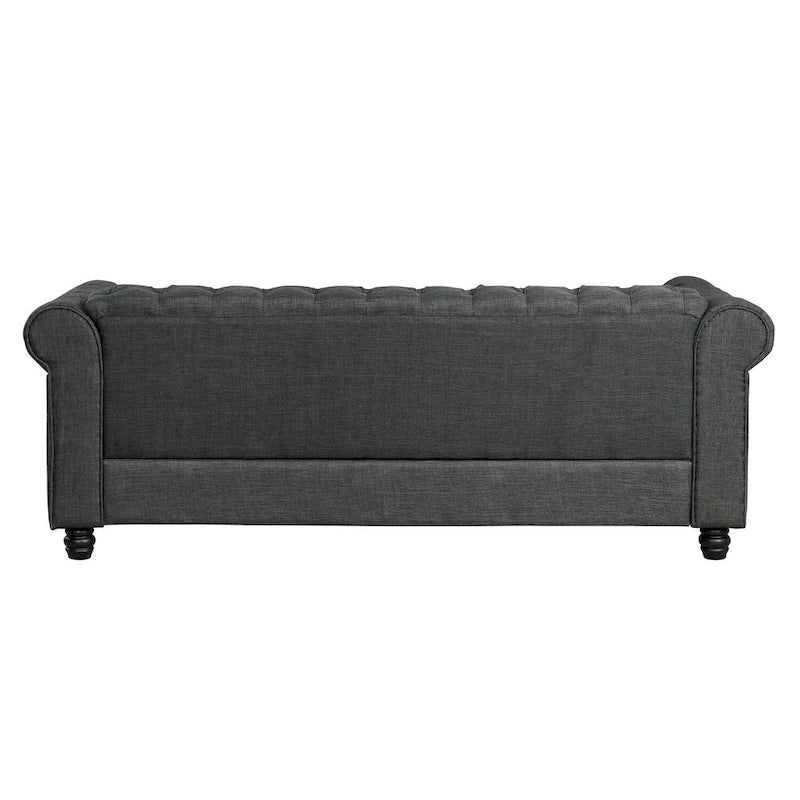 Morden Fort Button Tufted Upholstered Chesterfield Sofa Set Chair and Sofa,2 PCS for Living Room,Linen,Solid Wood Legs