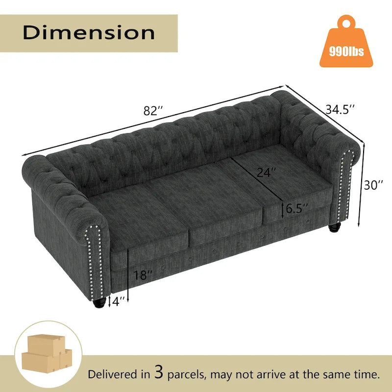 Morden Fort Button Tufted Upholstered Chesterfield Sofa Set Chair and Sofa,2 PCS for Living Room,Linen,Solid Wood Legs