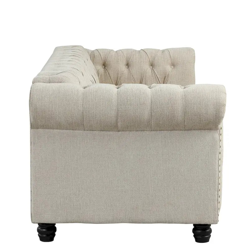Morden Fort Button Tufted Upholstered Chesterfield Sofa Set Chair and Sofa,2 PCS for Living Room,Linen,Solid Wood Legs