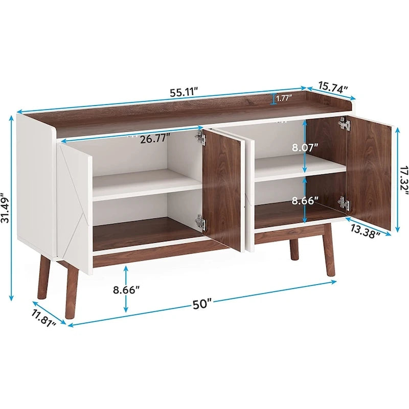 55 inch Buffet Cabinet Kitchen Sideboard Buffet Table Coffee Bar with Storage and Doors for Dining Room Living Room Entryway