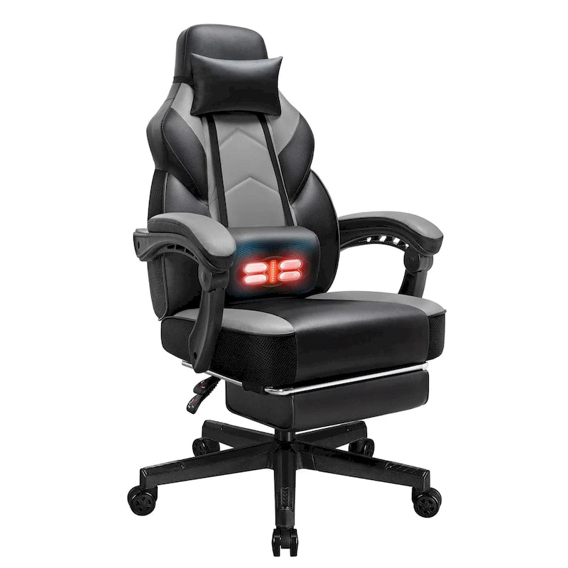 Futzca Gaming Chair PU Leather Office Chair with Headrest, Footrest & Massage Lumbar Support