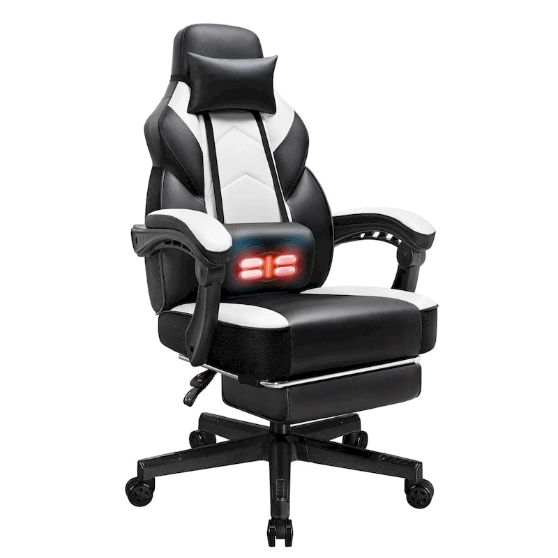 Futzca Gaming Chair PU Leather Office Chair with Headrest, Footrest & Massage Lumbar Support