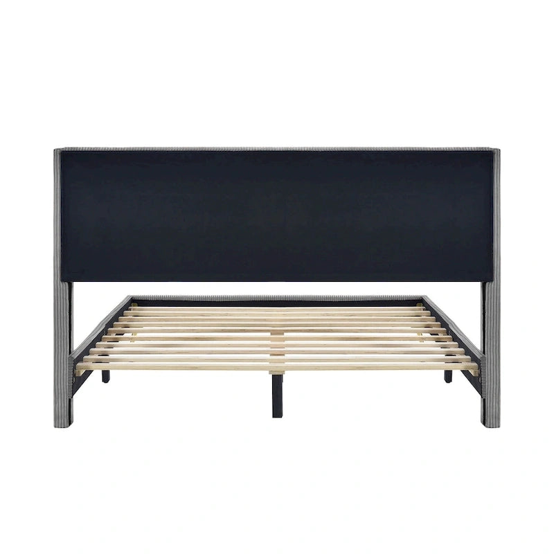 Queen Size Corduroy Platform Bed with Metal Legs