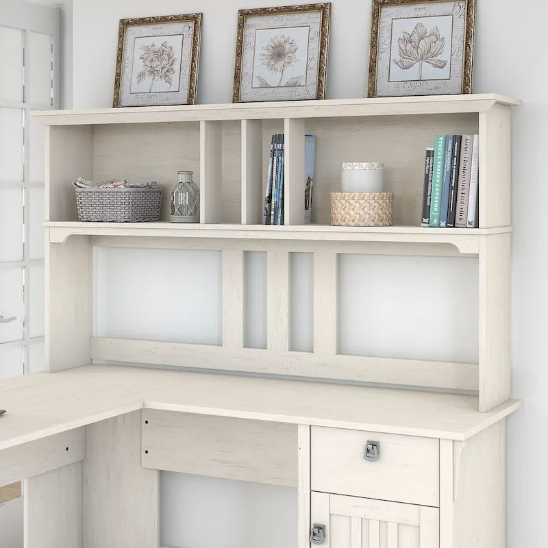Bush Furniture Salinas Antique White Hutch for L-shaped Desk