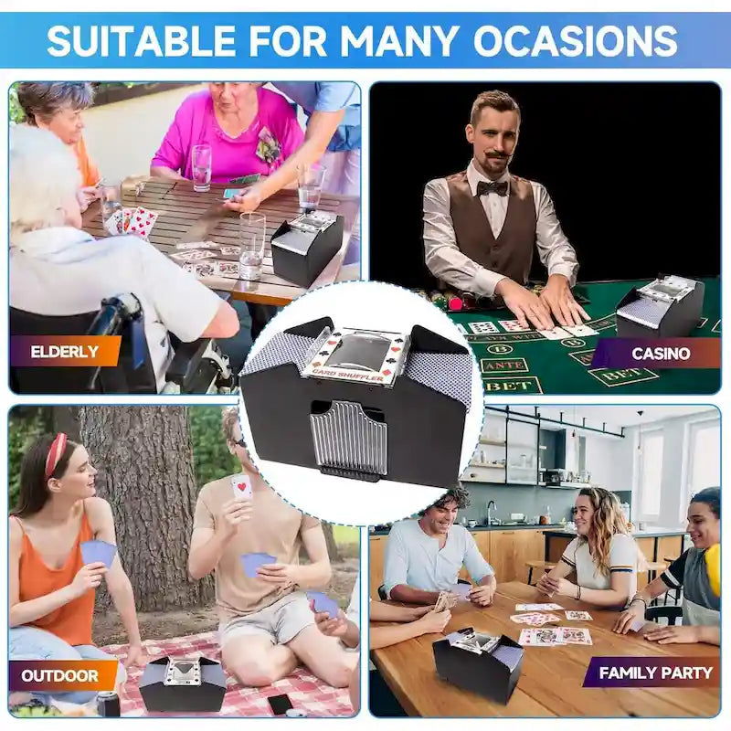 GSE 4-Deck Casino Automatic Card Shuffler, AC/DC-Power/Battery-Operated Electric Shuffler Machine for Card Games - Black