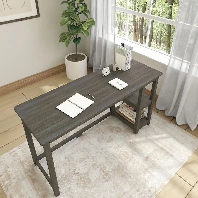 Plank and Beam Desk with Bookshelves