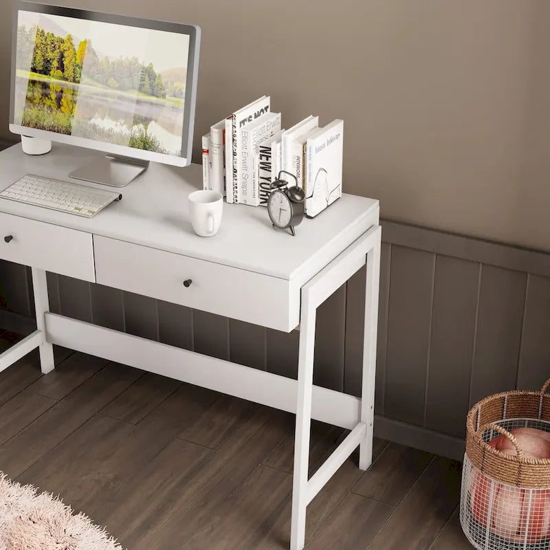 Pellebant Modern Office Computer Desk Writing Desk with 2 Drawers