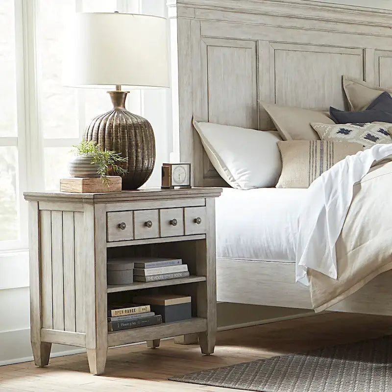 Heartland Antique White 1-Drawer Night Stand Charging Station