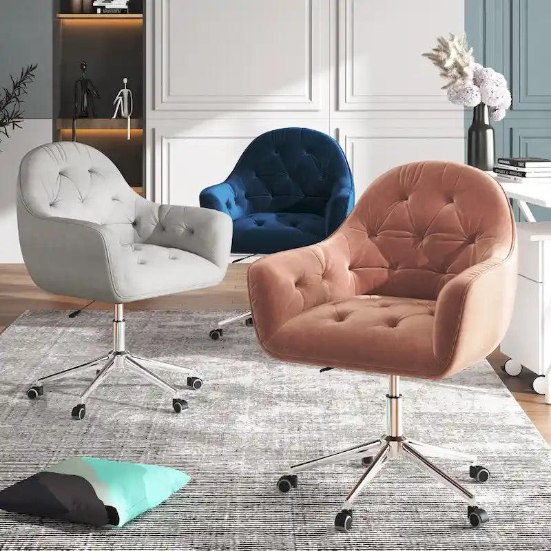 Corvus Hernals Velvet Tufted Adjustable Swivel Home Office Chair