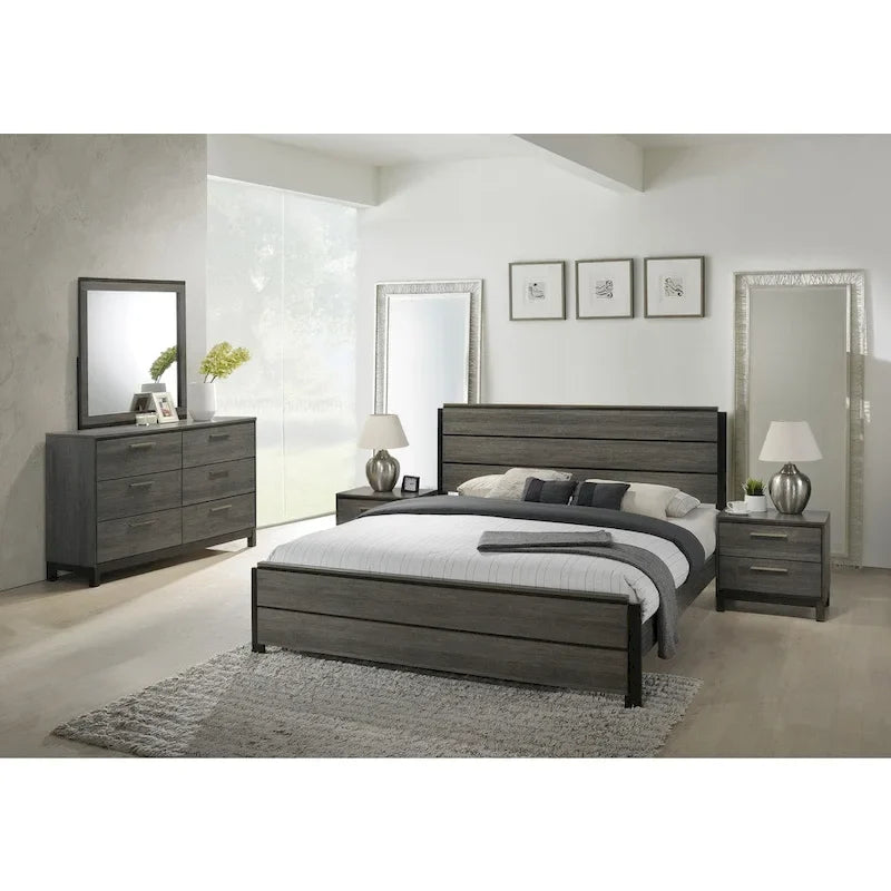 Roundhill Furniture Ioana Antique Grey Wood 5-piece King Size Bedroom Set