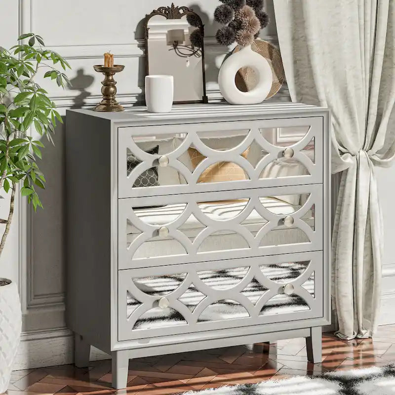 COZAYH Contemporary Mirror Front Nightstand, Modern Dresser for Bedroom, Living Room, Entryway