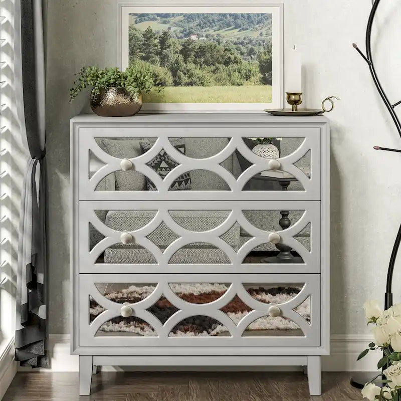 COZAYH Contemporary Mirror Front Nightstand, Modern Dresser for Bedroom, Living Room, Entryway