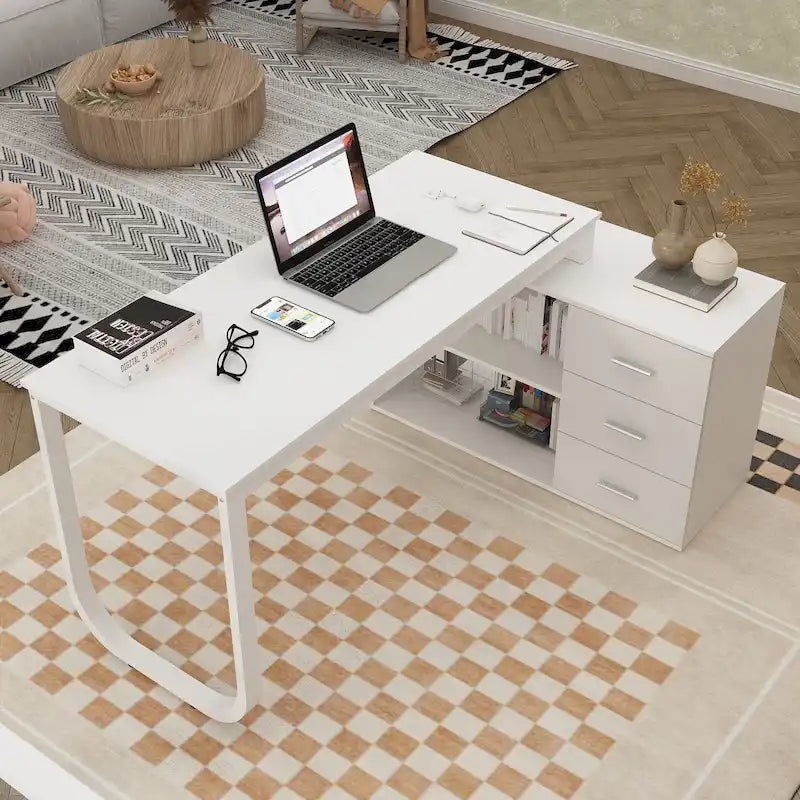 55-inch Timechee L-shaped Storage Computer Desk