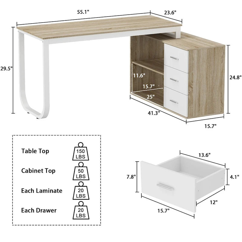 55-inch Timechee L-shaped Storage Computer Desk