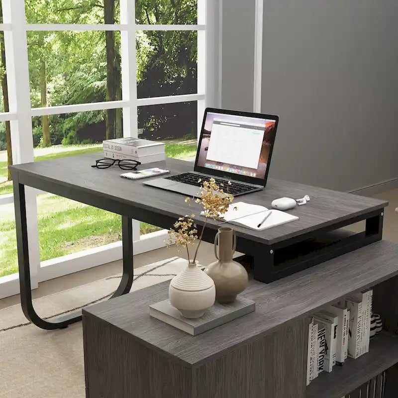 55-inch Timechee L-shaped Storage Computer Desk
