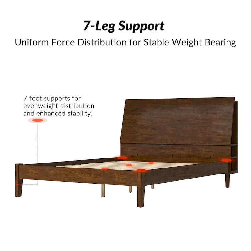 Claus Mid-Century Modern Solid Wood Platform Bed with USB Ports and Storage Space by HULALA HOME