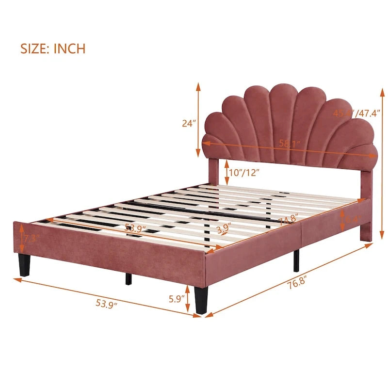 Full Size Upholstered Platform Bed with Flower Headboard