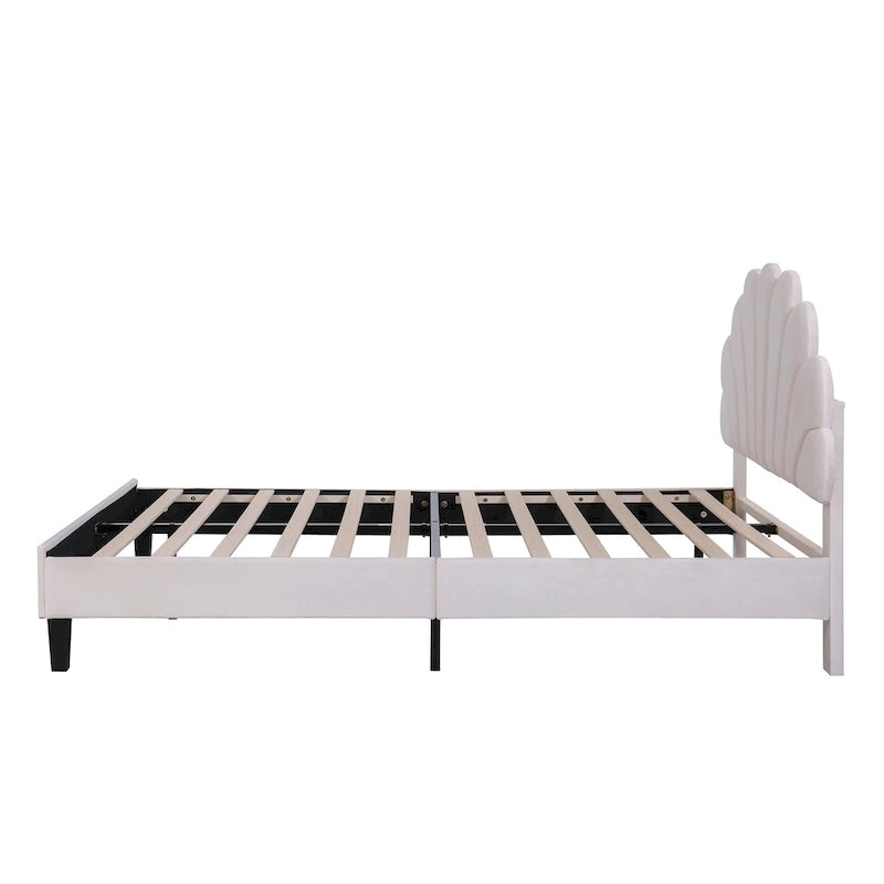 Full Size Upholstered Platform Bed with Flower Headboard