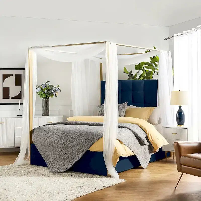 Milton Contemporary Upholstered Queen Size Canopy Bed by HULALA HOME