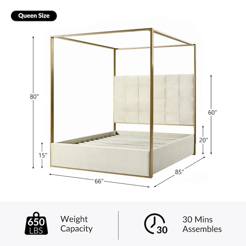 Milton Contemporary Upholstered Queen Size Canopy Bed by HULALA HOME