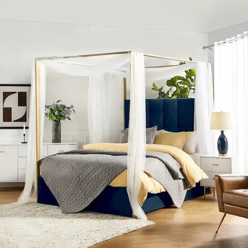 Milton Contemporary Upholstered Queen Size Canopy Bed by HULALA HOME
