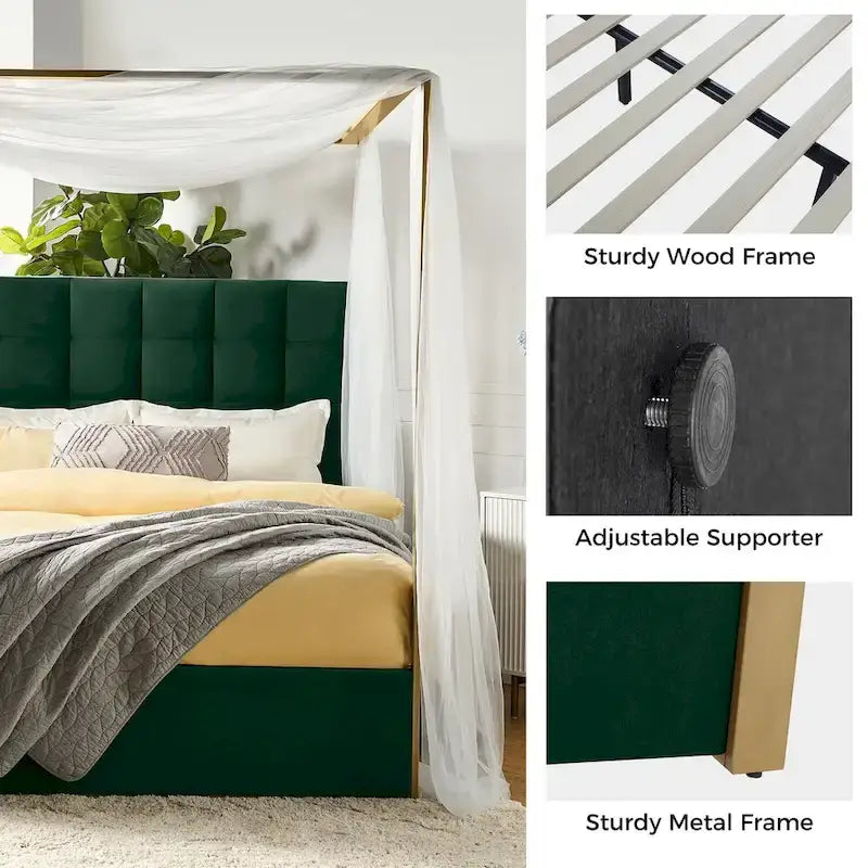 Milton Contemporary Upholstered Queen Size Canopy Bed by HULALA HOME