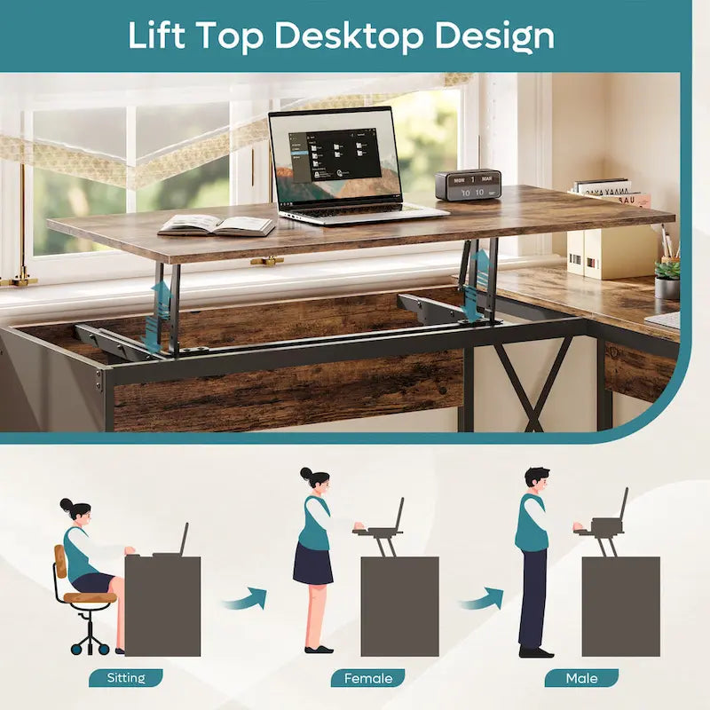 55.7 Uplift L Shaped Computer Desk with Drawers & Monitor Stand