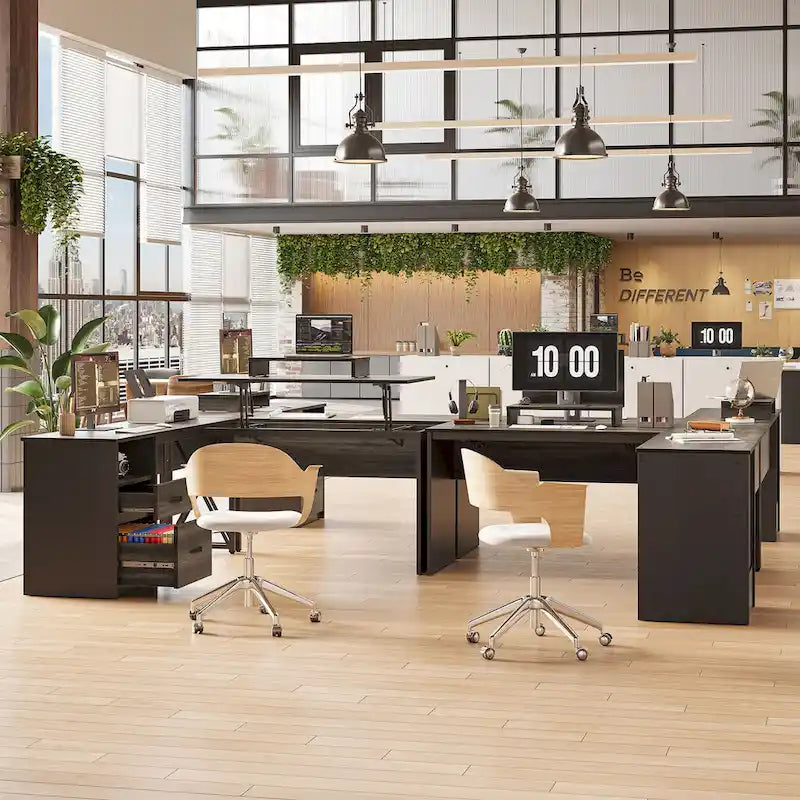 55.7 Uplift L Shaped Computer Desk with Drawers & Monitor Stand