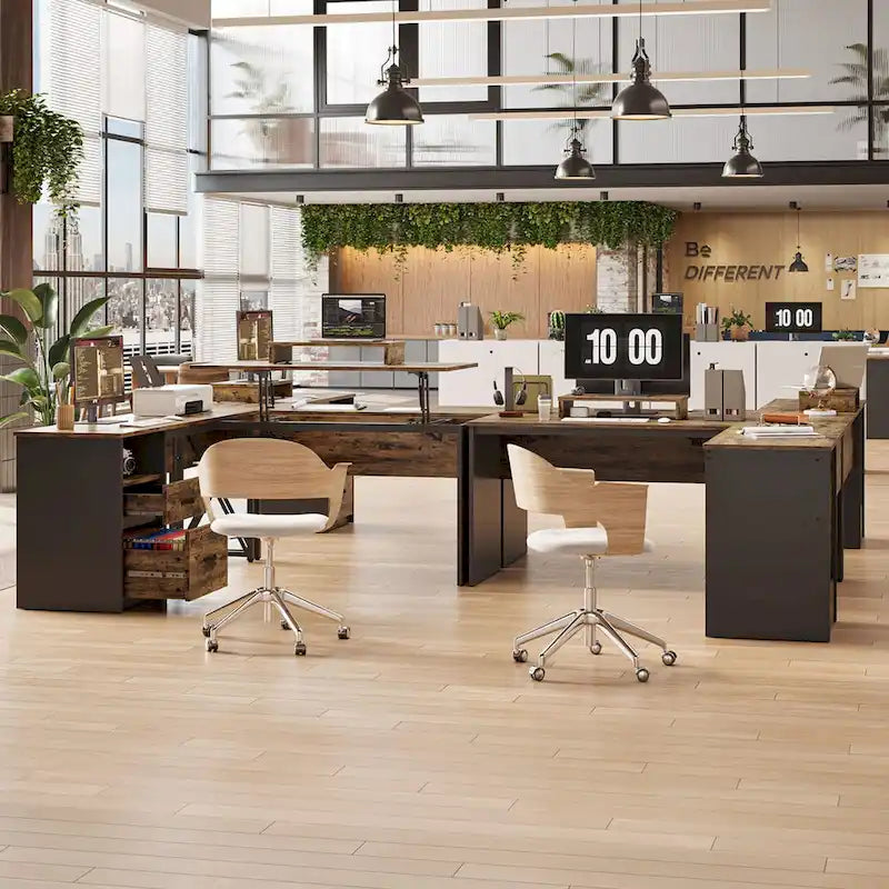 55.7 Uplift L Shaped Computer Desk with Drawers & Monitor Stand