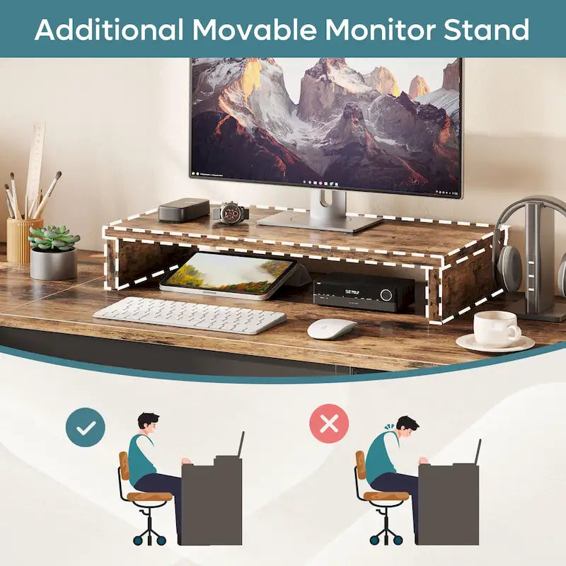 55.7 Uplift L Shaped Computer Desk with Drawers & Monitor Stand