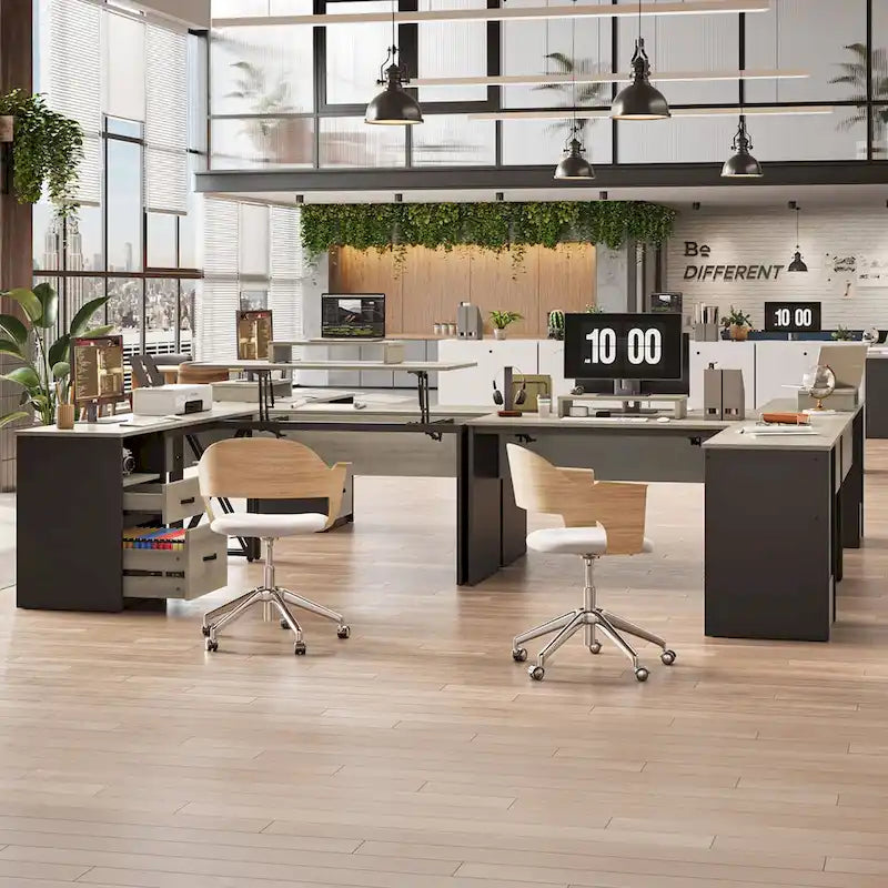 55.7 Uplift L Shaped Computer Desk with Drawers & Monitor Stand