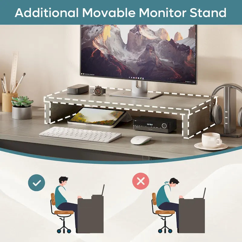 55.7 Uplift L Shaped Computer Desk with Drawers & Monitor Stand