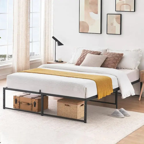Bed Frame , No Box Spring Needed, with 14 inch Storage, Load Up to 800Lbs