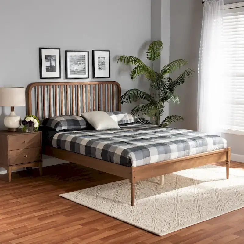 Neilan Modern and Contemporary Walnut Brown Finished Wood Platform Bed