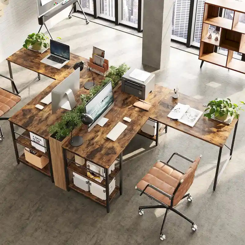95.2 Inch L Shaped Desk with Shelves Home Office Computer Desk