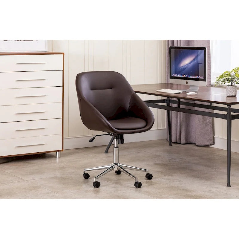 Porthos Home Hayes Swivel Office Chair, Chrome Base, PU Leather