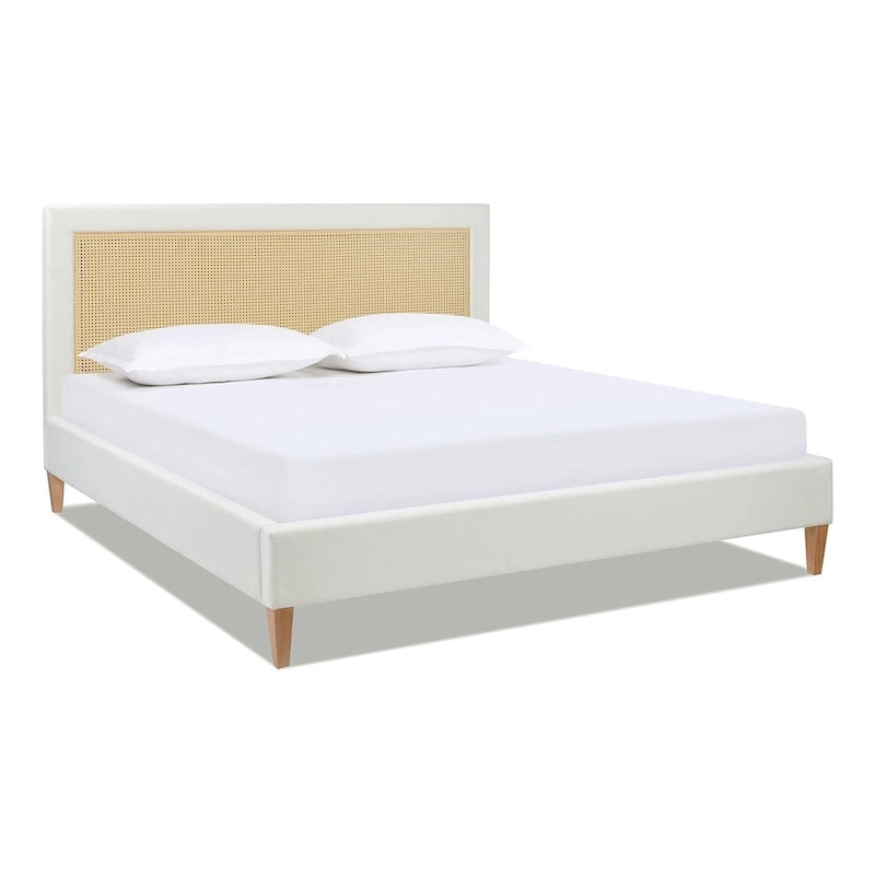 Haley Upholstered Rattan Cane-Back Platform Bed
